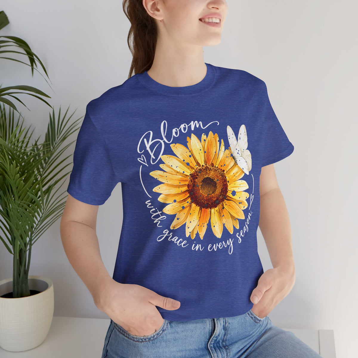 Sunflower “Bloom with Grace in Every Season” T-Shirt, Inspirational Floral Tee- 14502