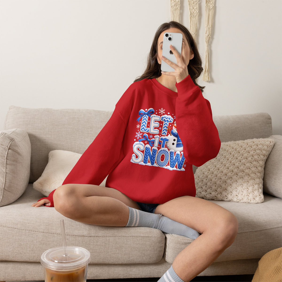 Let It Snow Sweatshirt,  Cute Snowman Winter Christmas Crewneck - 14545