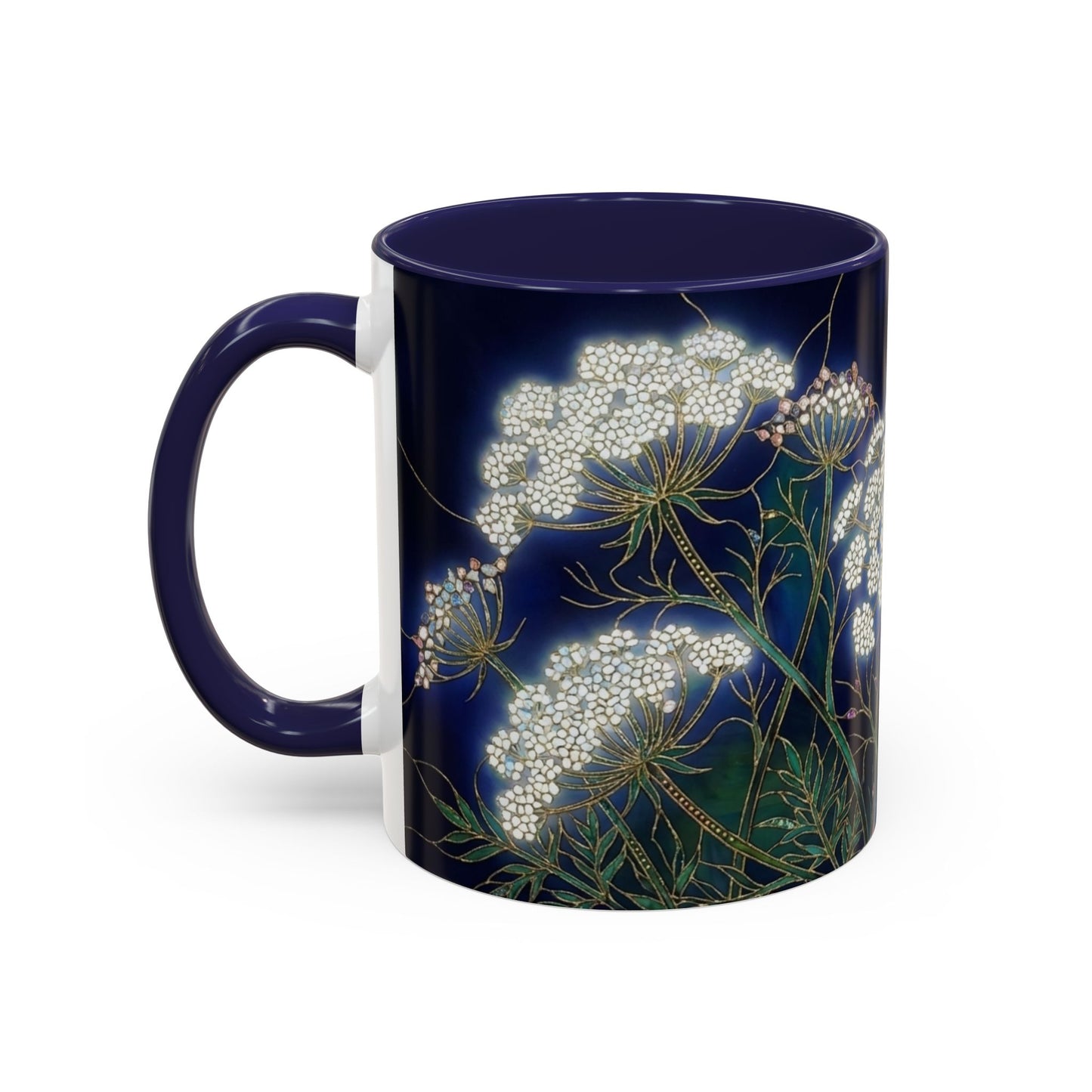 Queen Anne's Lace Floral Coffee Mug — Stained Glass Design (11/15oz) - 14583
