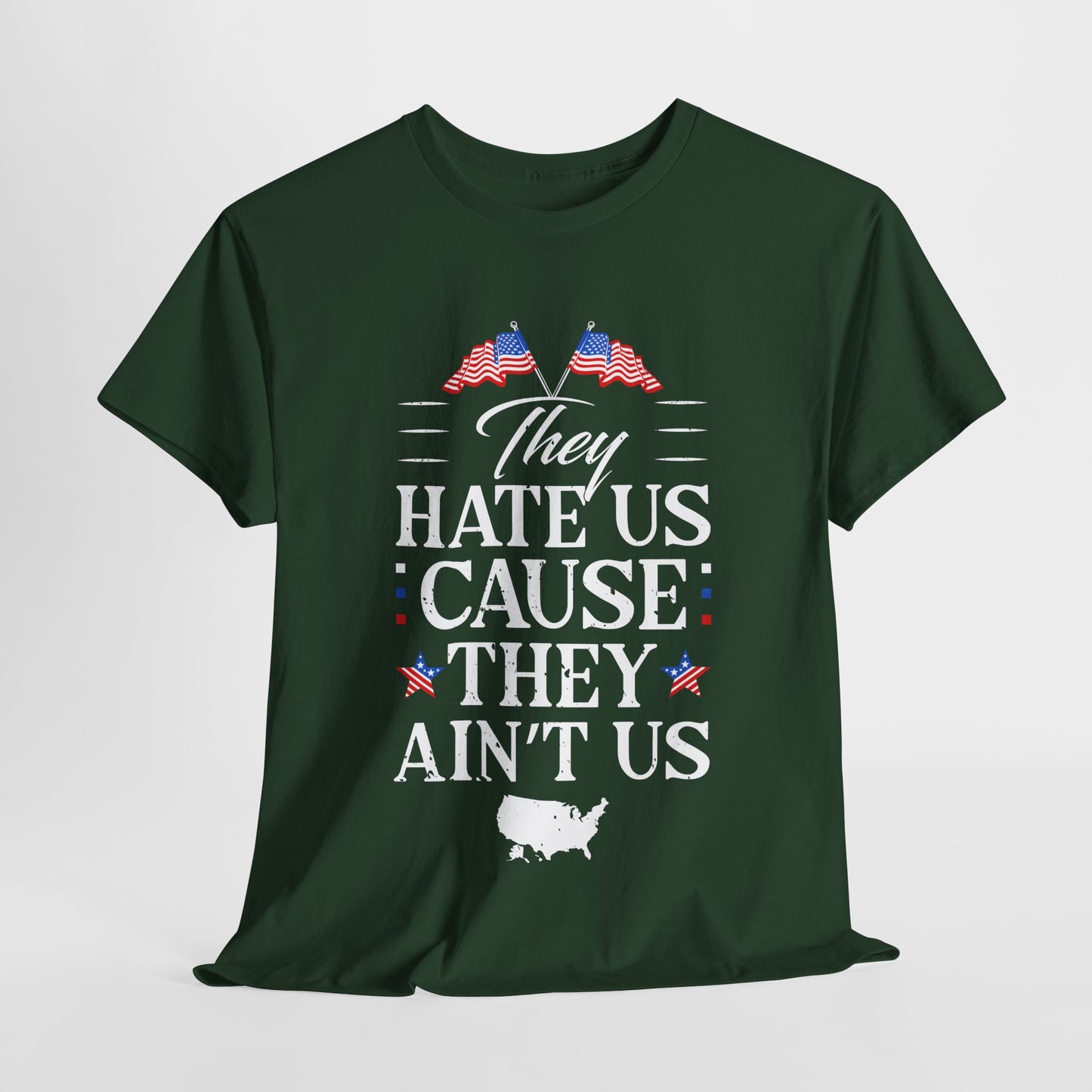 Patriotic Unisex Heavy Cotton Tee - 'They Hate Us Cause They Ain't Us' - Gift for Freedom Lovers, Casual Wear, Independence Day - 13651