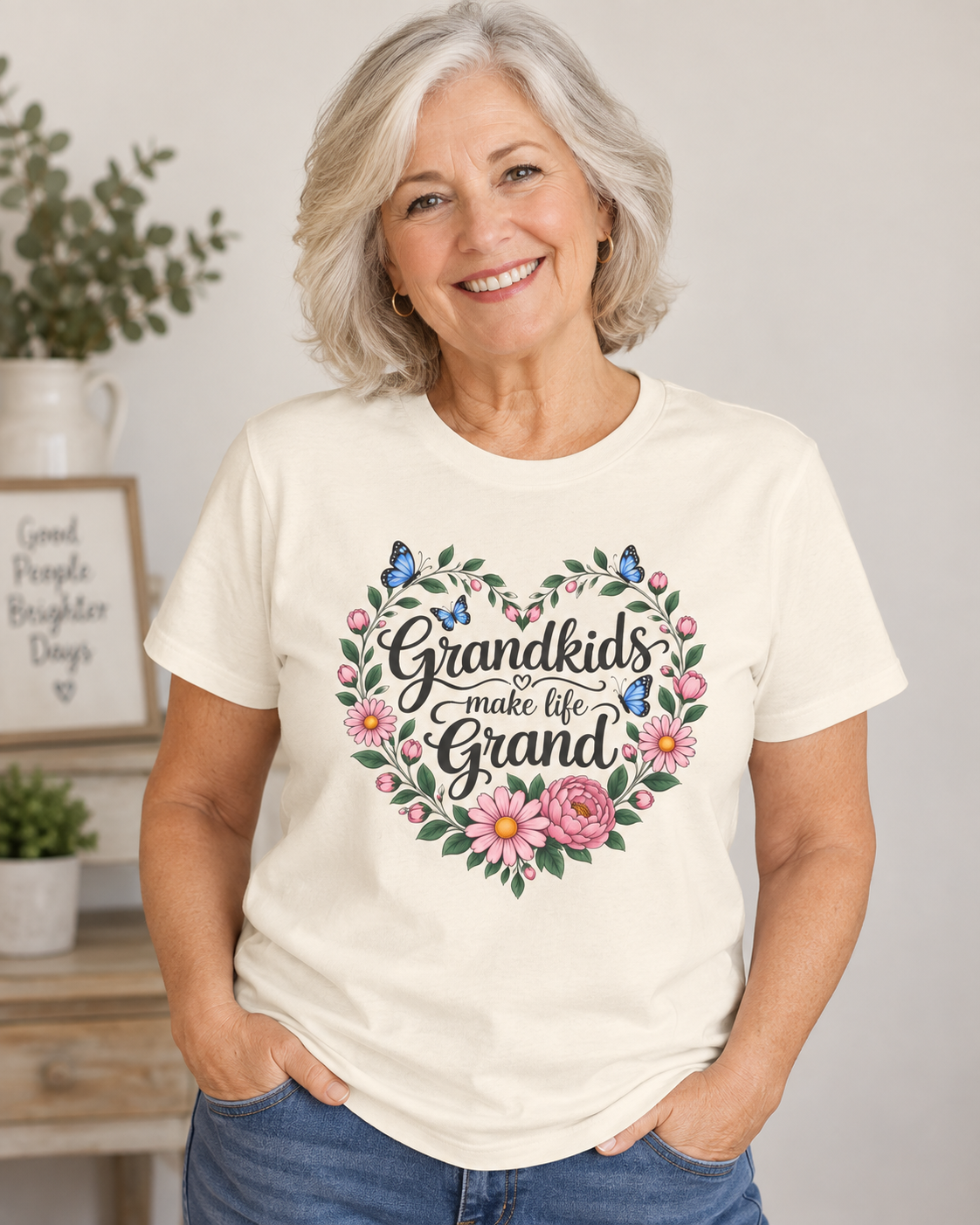 Grandkids Make Life Grand Floral T-Shirt,  Grandma Gift Tee - 14989