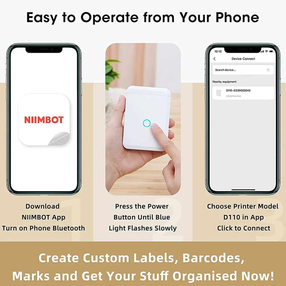 Niimbot D110 Portable Mini Printer Thermal Adhesive Sticker Label Printer Inkless Pocket Label Maker UV Printer For Mobile Label