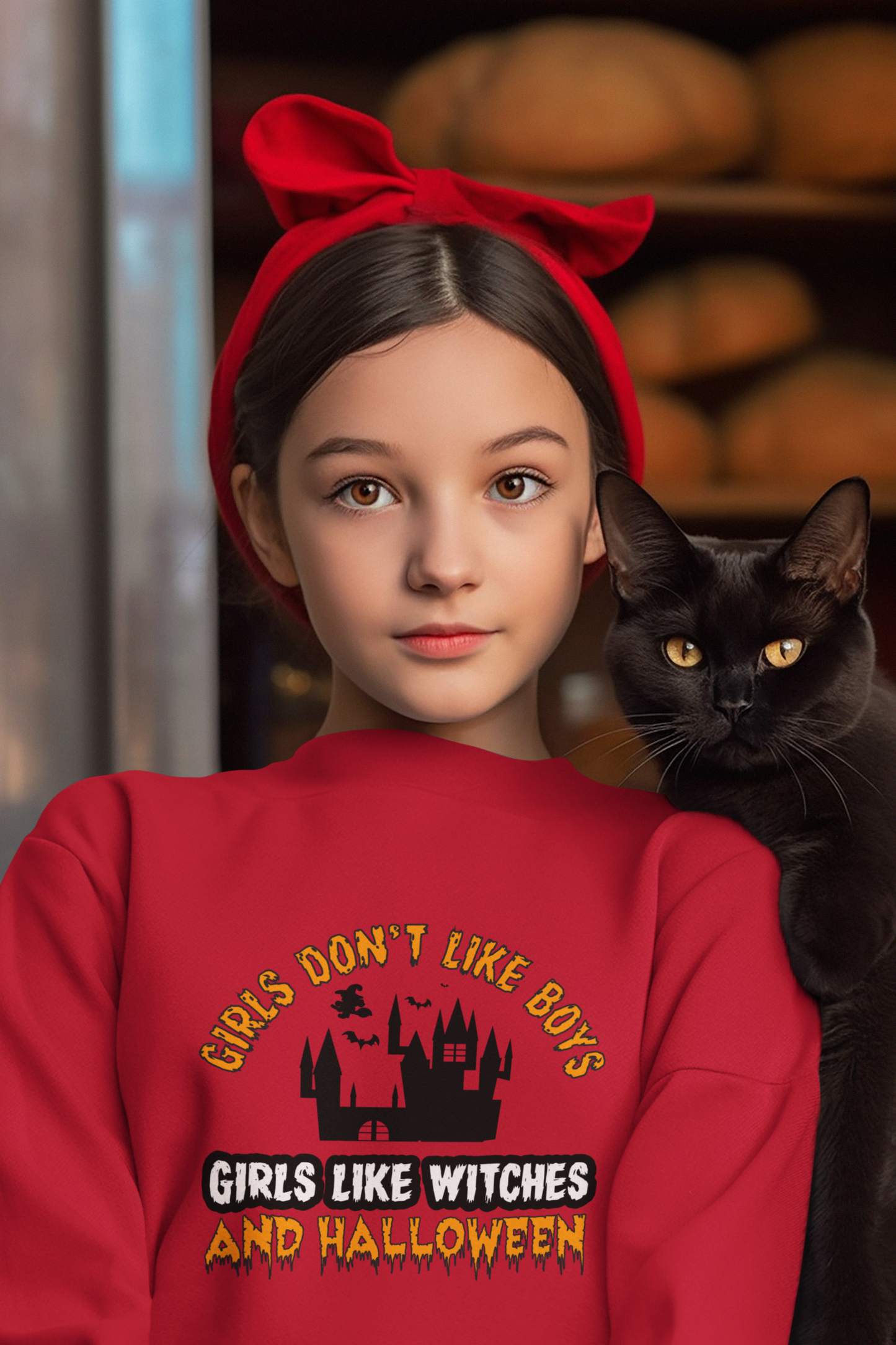 Girls Don't Like Boys. Girls Like Witches and Halloween - Youth Crewneck Sweatshirt