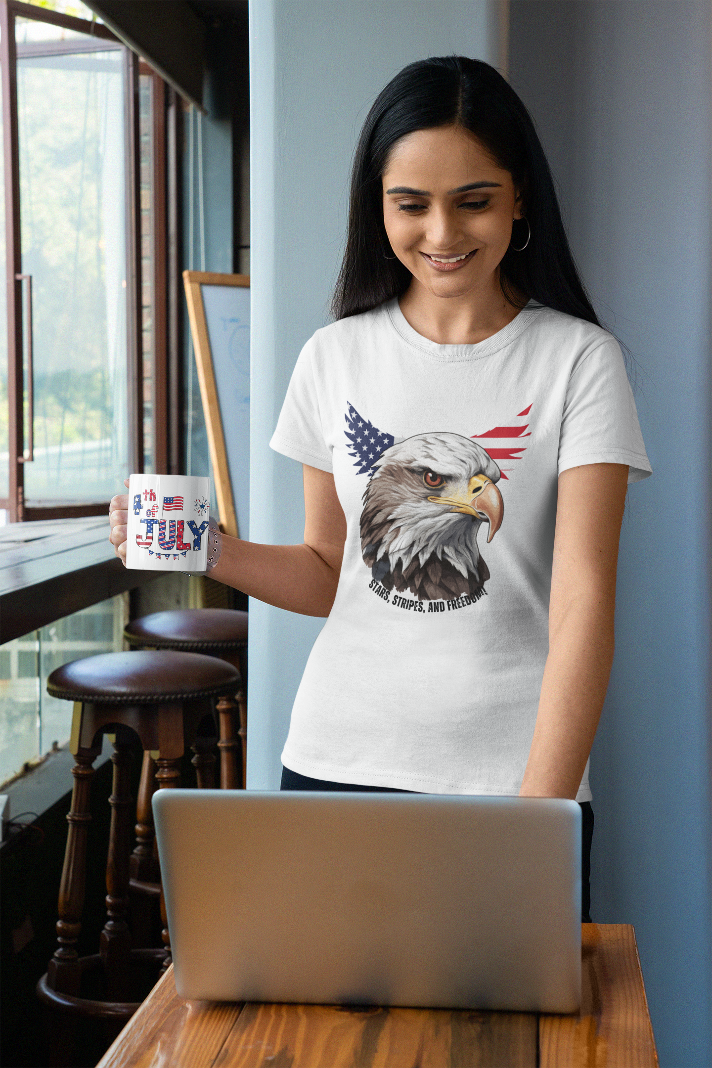 July 4, Eagle - Ceramic Mug, (11oz, 15oz)