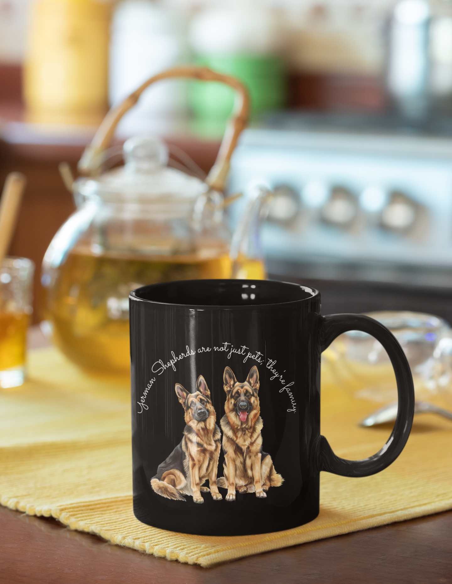 German Shepherds are not just pets; they're family, Customized Ceramic Black Mug (11oz, 15oz)