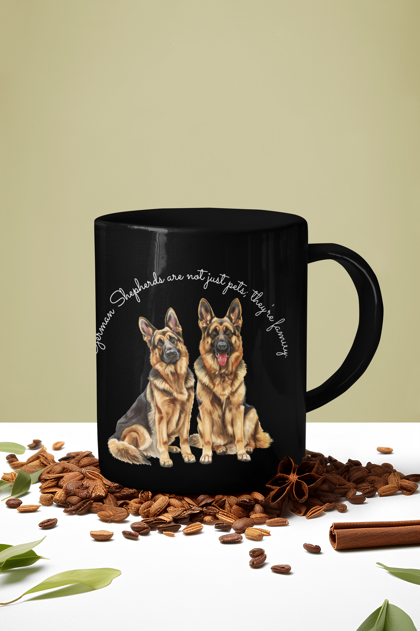 German Shepherds are not just pets; they're family, Customized Ceramic Black Mug (11oz, 15oz)