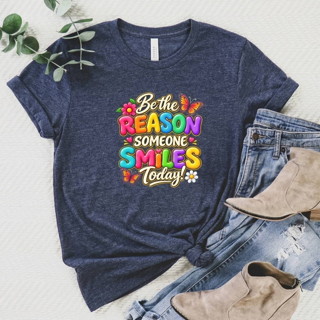 Be the Reason Someone Smiles Today T-Shirt, Colorful Inspirational Floral Tee - 14511