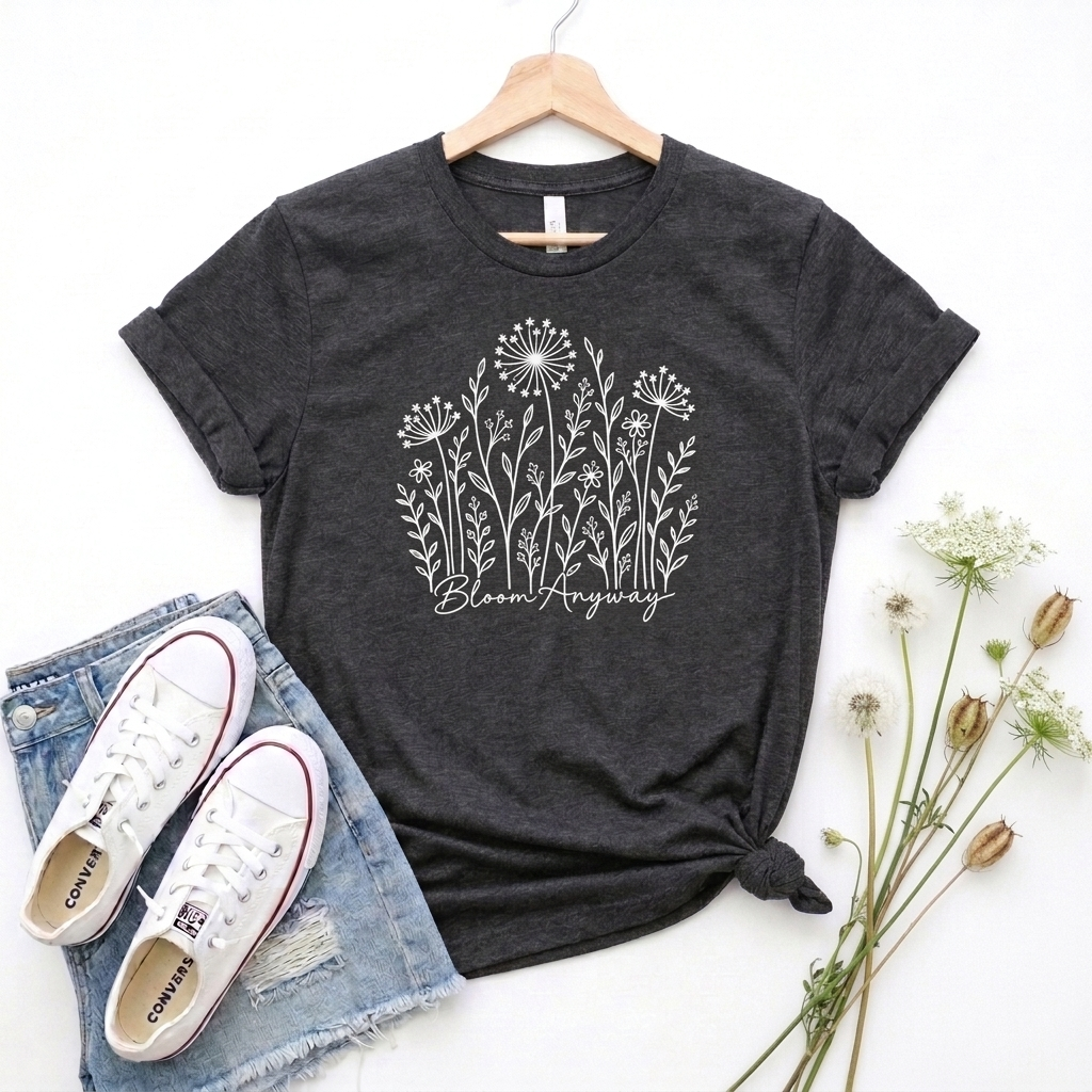 Bloom Anyway Floral T-Shirt, Hand-Drawn Wildflower Tee - 14509