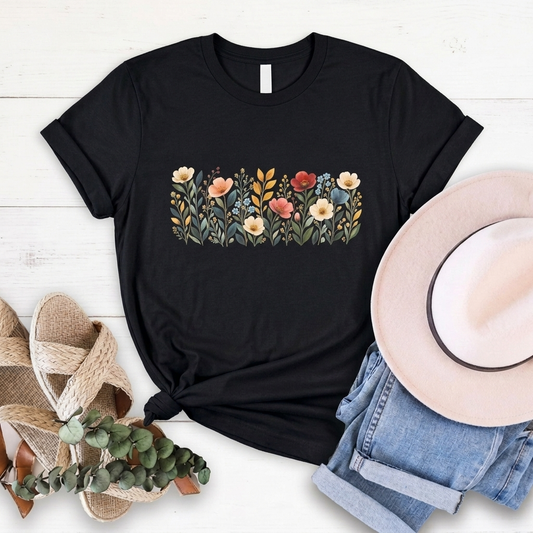 Vintage Wildflower Garden T-Shirt,  Colorful Botanical Floral Tee - 14541