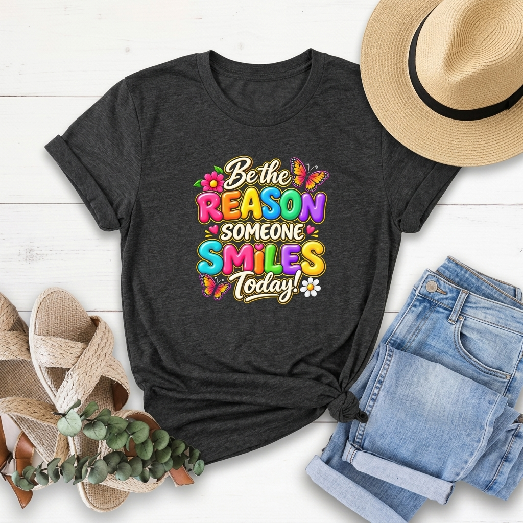 Be the Reason Someone Smiles Today T-Shirt, Colorful Inspirational Floral Tee - 14511