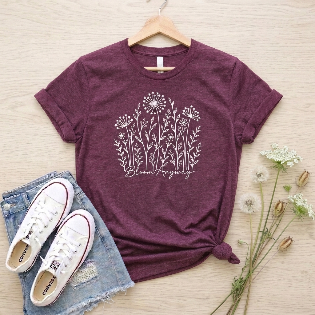 Bloom Anyway Floral T-Shirt, Hand-Drawn Wildflower Tee - 14509