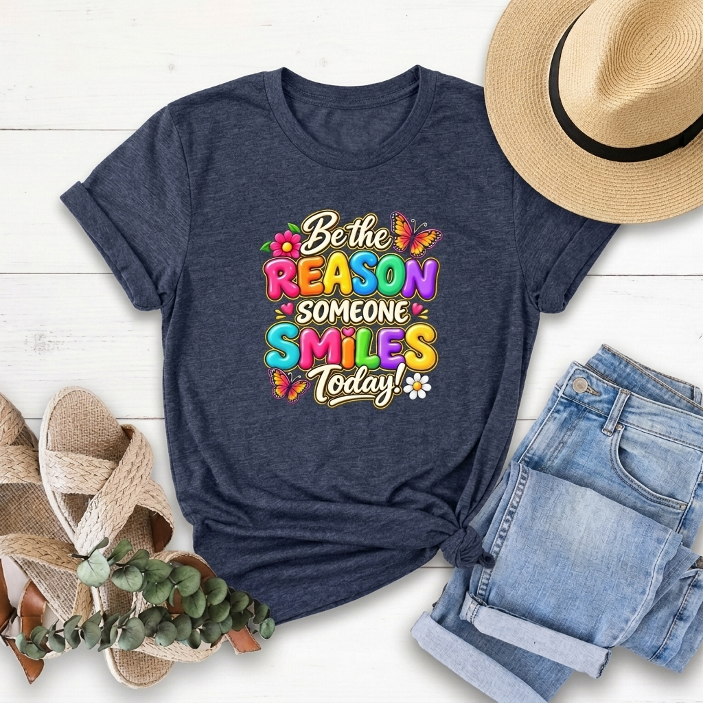 Be the Reason Someone Smiles Today T-Shirt, Colorful Inspirational Floral Tee - 14511
