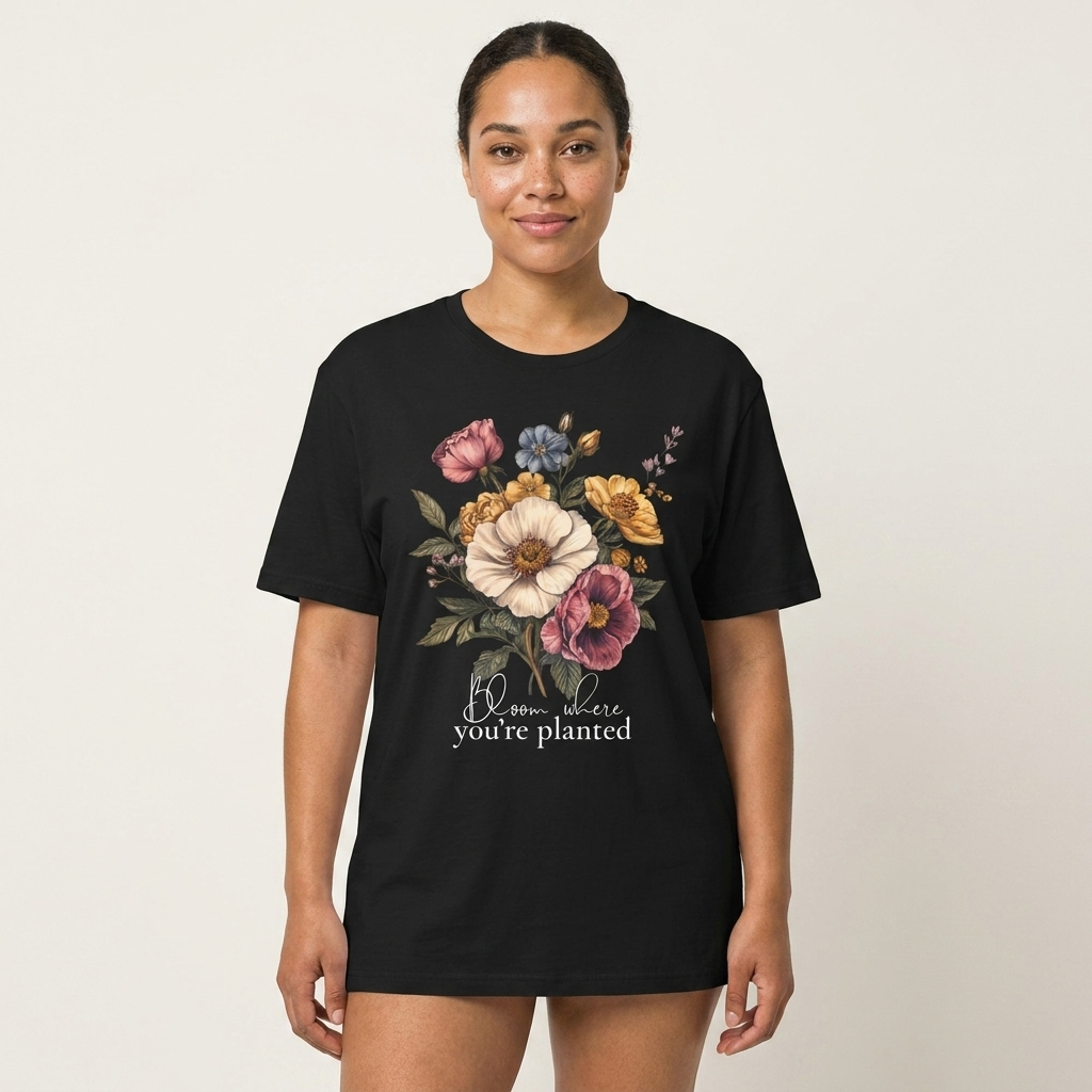 Bloom Where You’re Planted Floral T-Shirt, Vintage Botanical Graphic Tee -  14933