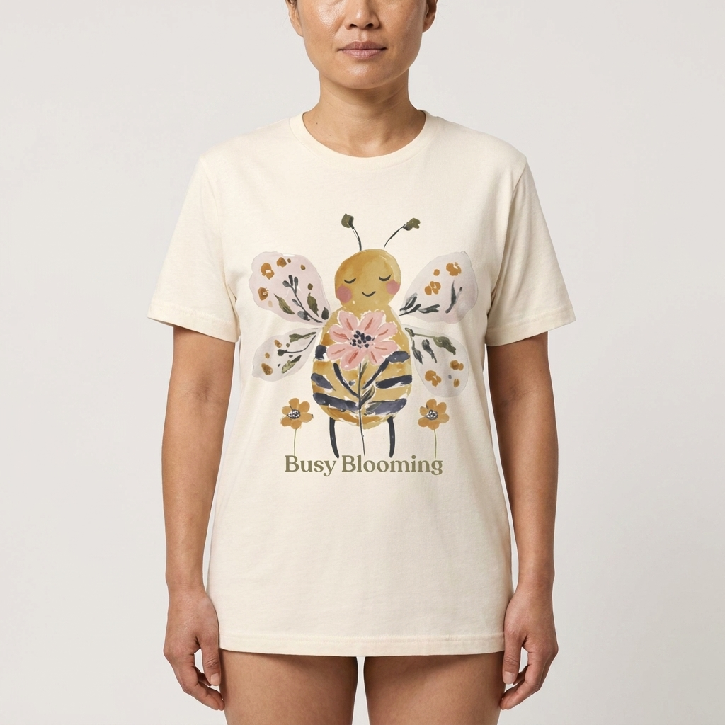 Busy Blooming Bee T-Shirt, Cute Watercolor Floral Bee Tee - 14960