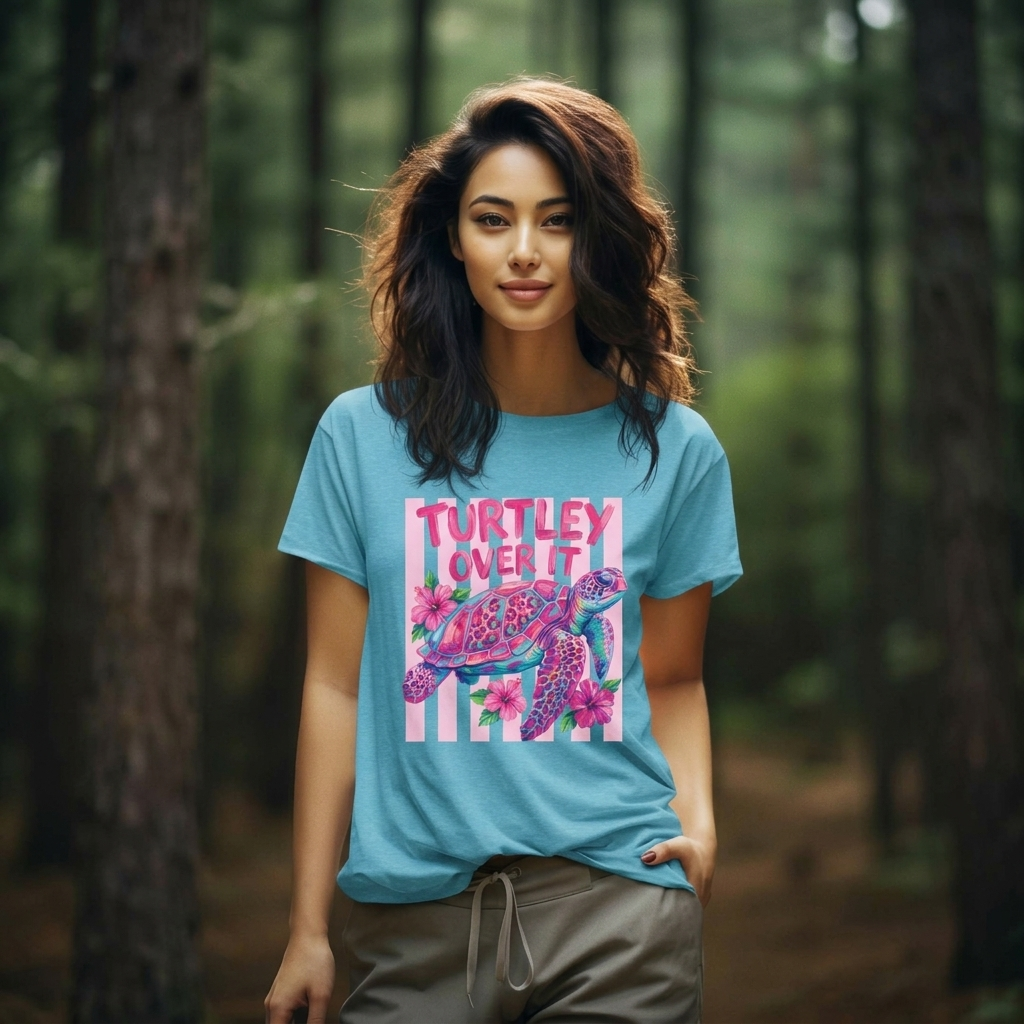 Turtley Over It T-Shirt, Cute Tropical Sea Turtle Graphic Tee - 14953