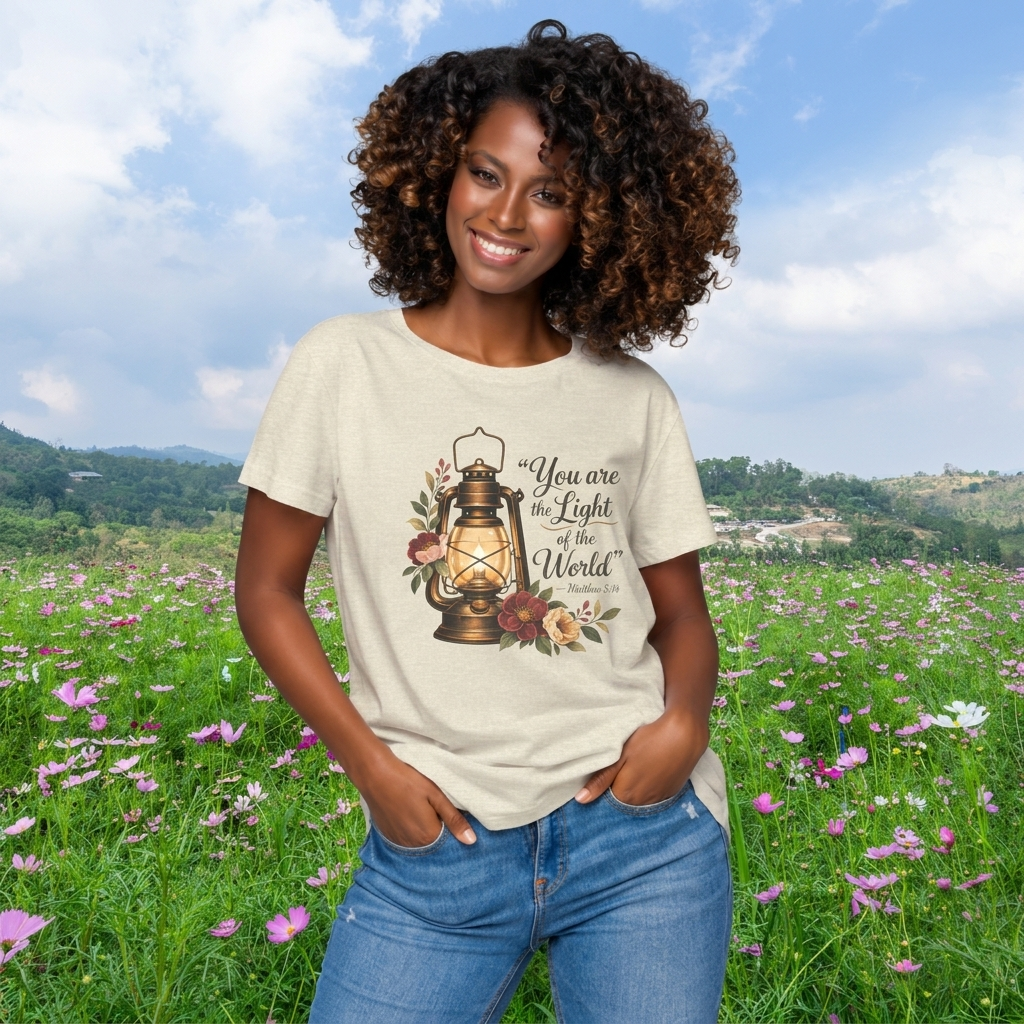 You Are the Light of the World T-Shirt, Vintage Floral Lantern Christian Tee - 14555