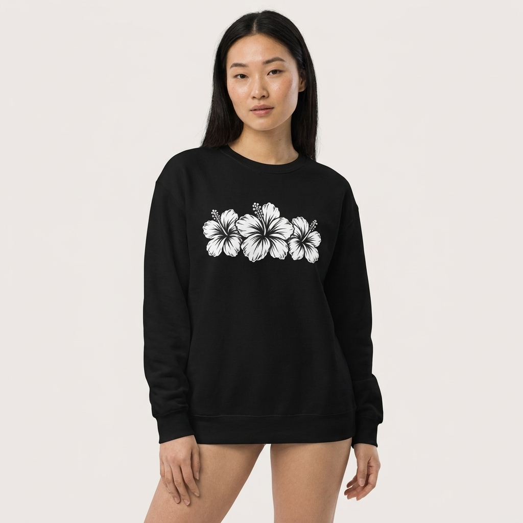 Hibiscus Floral Crewneck Sweatshirt,  Tropical Flower Graphic - 14996