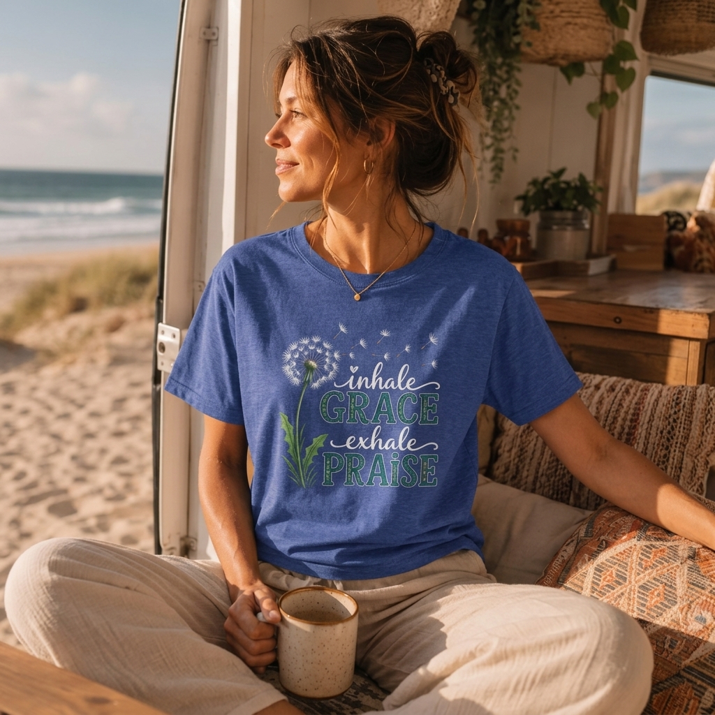 Inhale Grace Exhale Praise T-Shirt, Christian Faith Floral Tee - 14990