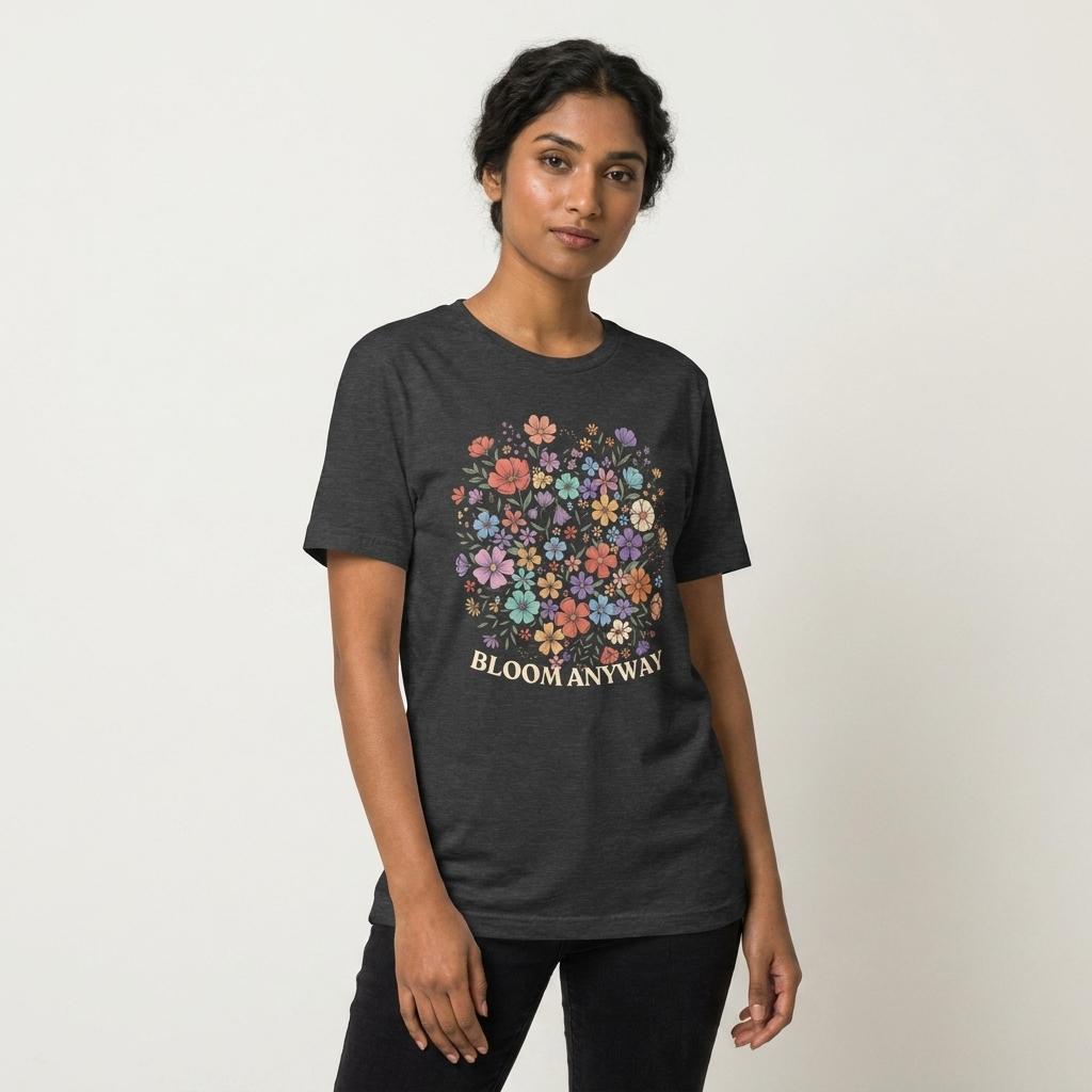 Bloom Anyway Floral T-Shirt, Inspirational Wildflower Graphic Tee - 14958