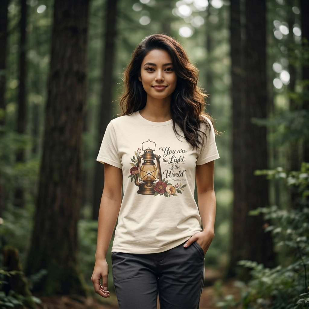You Are the Light of the World T-Shirt, Vintage Floral Lantern Christian Tee - 14555