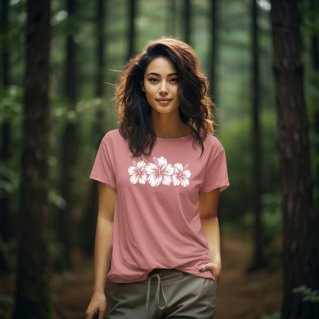 Hibiscus Floral T-Shirt,  Tropical Flower Graphic Tee - 14995
