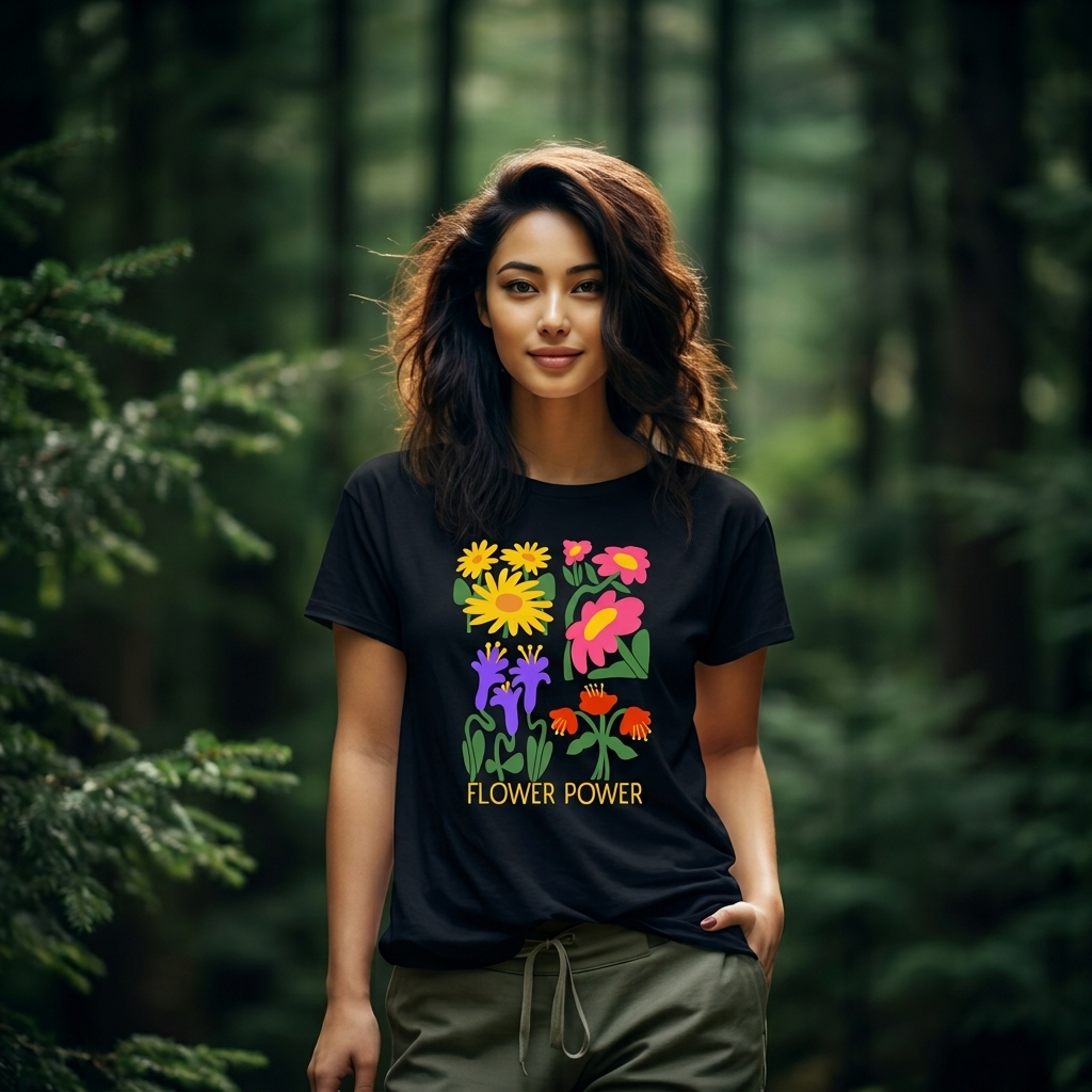 Flower Power T-Shirt — Retro Colorful Floral Graphic Tee - 14964