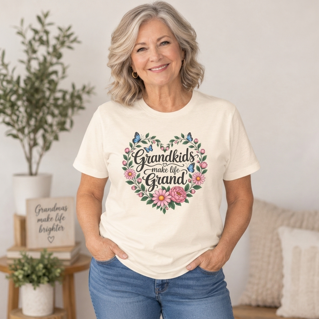 Grandkids Make Life Grand Floral T-Shirt,  Grandma Gift Tee - 14989