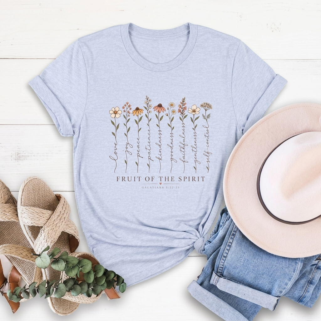 Fruit of the Spirit Floral T-Shirt,  Christian Faith Scripture Tee - 14984