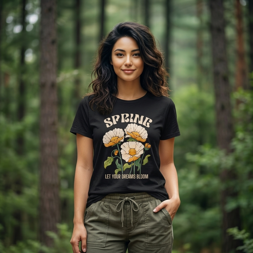 Spring Floral T-Shirt, “Let Your Dreams Bloom” Inspirational Flower Tee - 14966