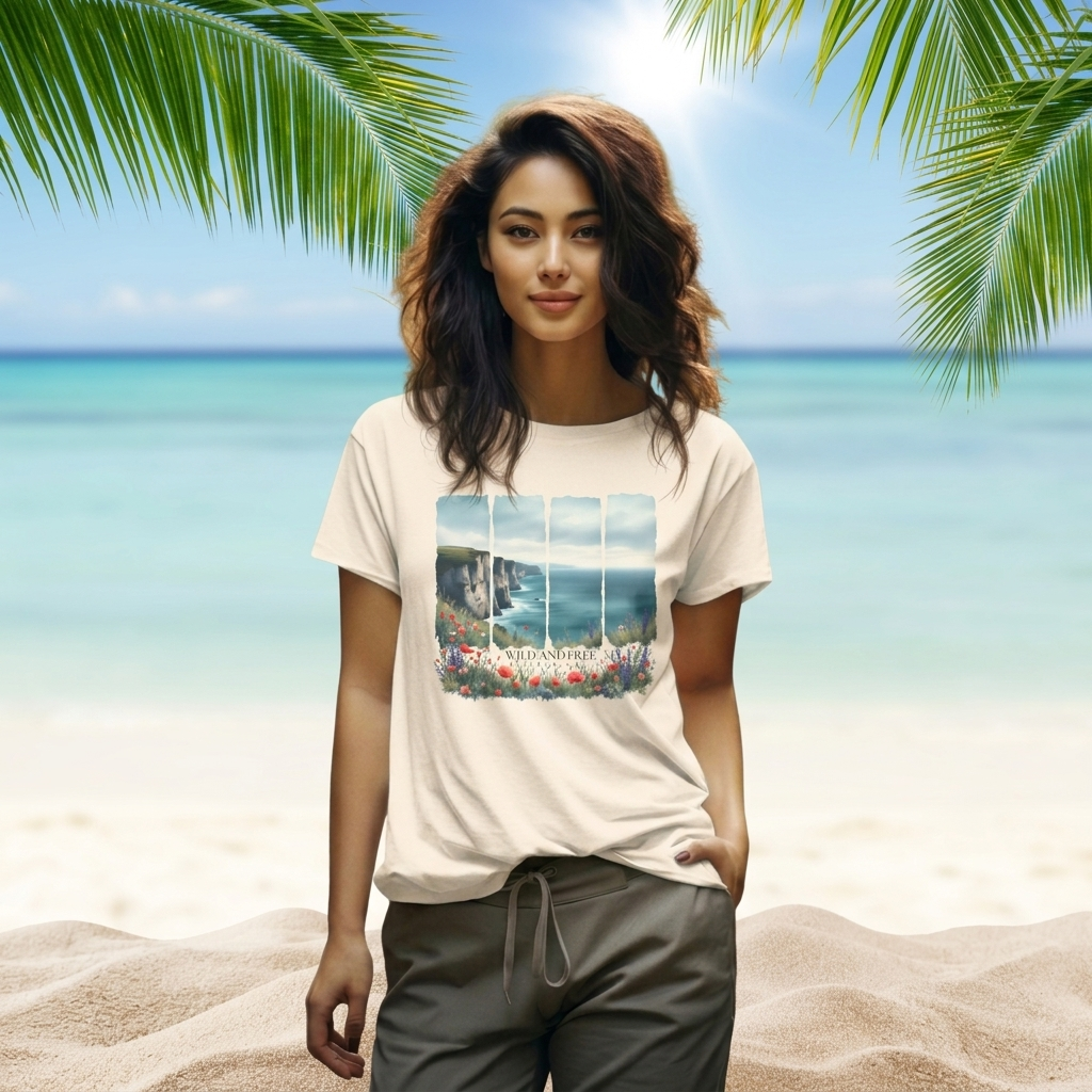 St. Andrews Coastal T-Shirt,  Scenic Cliffs, Wildflowers & Sea View - 14974