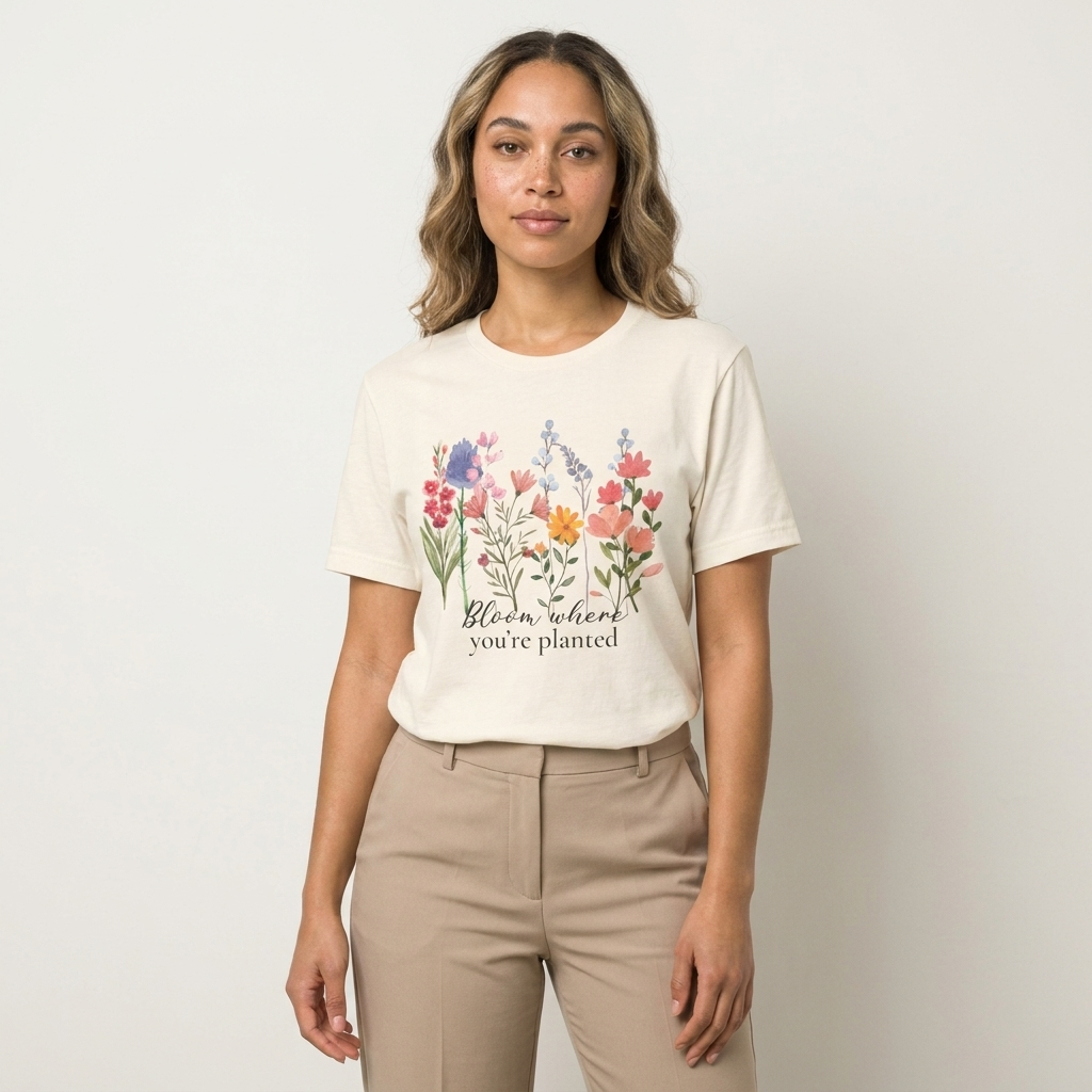 Bloom Where You’re Planted Floral T-Shirt,  Inspirational Flower Garden Tee - 14939