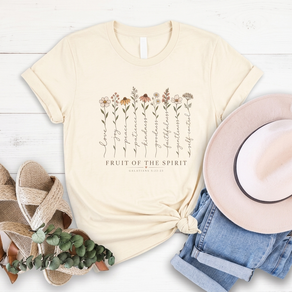 Fruit of the Spirit Floral T-Shirt,  Christian Faith Scripture Tee - 14984