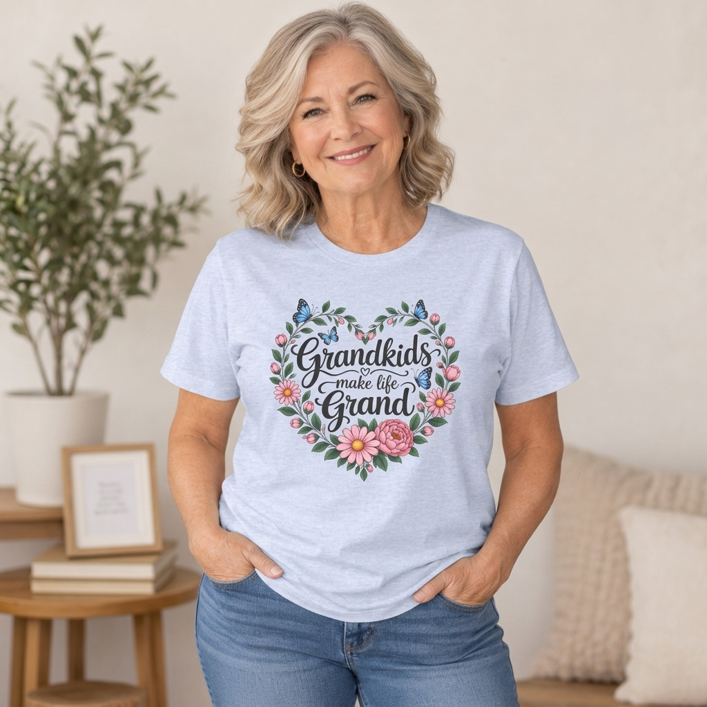 Grandkids Make Life Grand Floral T-Shirt,  Grandma Gift Tee - 14989