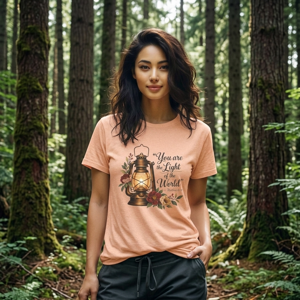 You Are the Light of the World T-Shirt, Vintage Floral Lantern Christian Tee - 14555