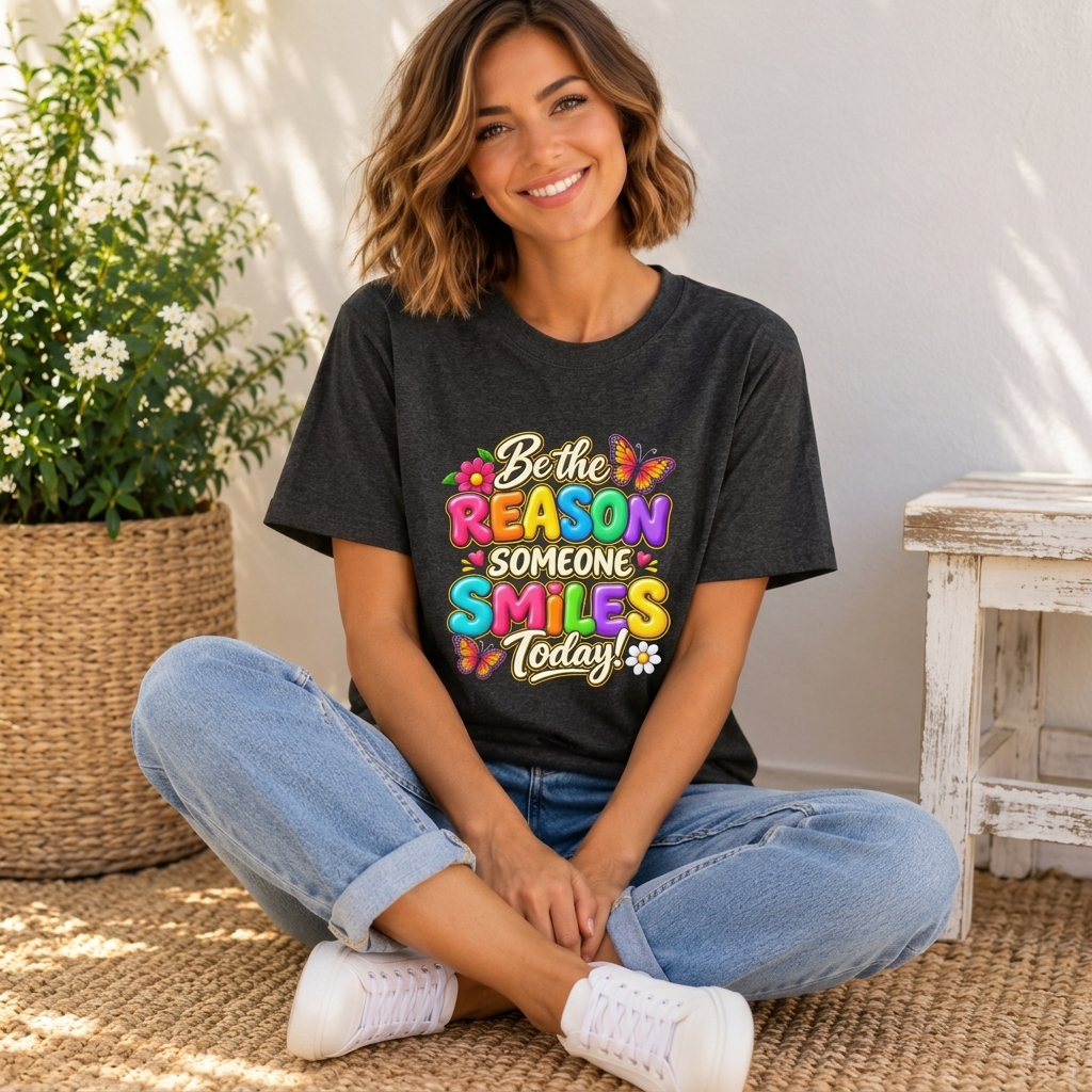 Be the Reason Someone Smiles Today T-Shirt, Colorful Inspirational Floral Tee - 14511