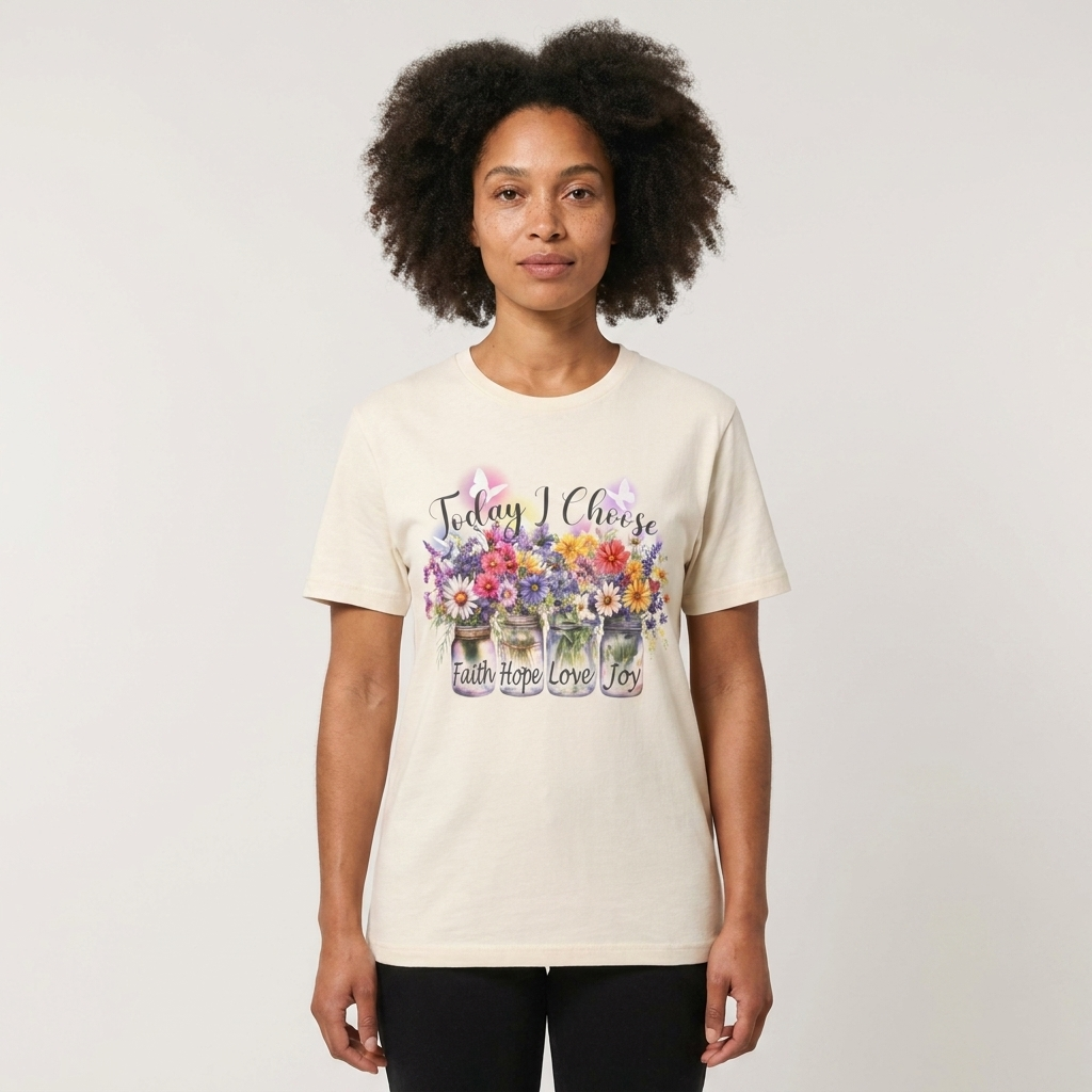 Today I Choose Faith Hope Love Joy T-Shirt — Inspirational Floral Graphic Tee - 14937