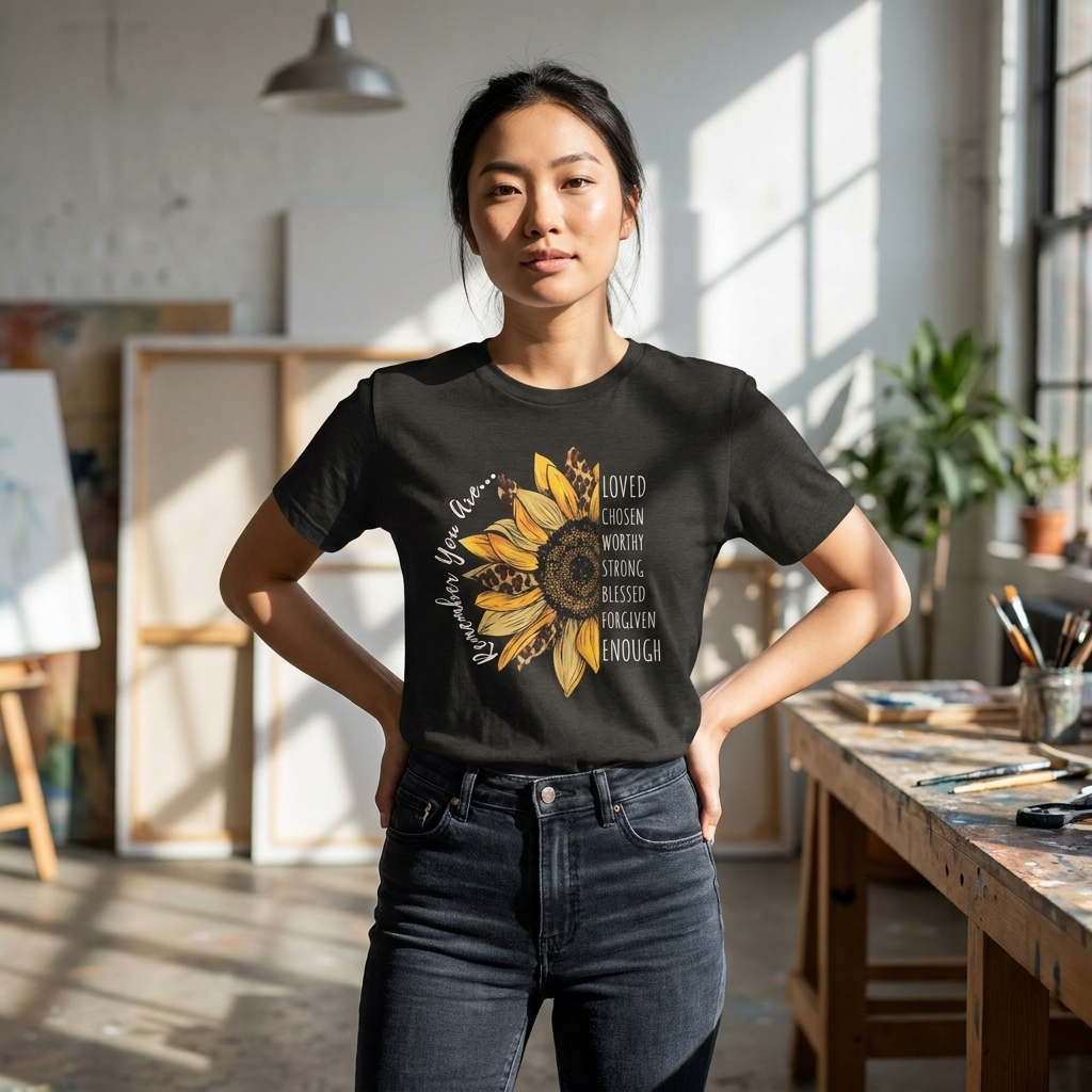 Sunflower Faith T-Shirt, “Remember You Are…” Inspirational Christian Tee - 14952