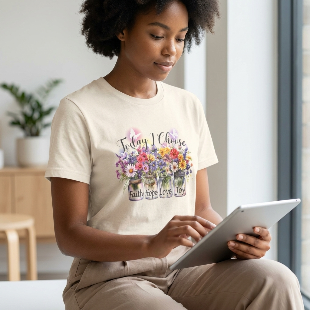 Today I Choose Faith Hope Love Joy T-Shirt — Inspirational Floral Graphic Tee - 14937