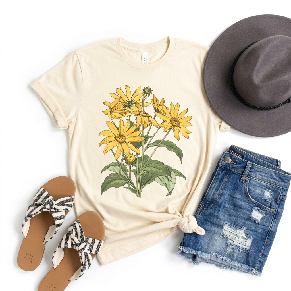 Yellow Daisy Botanical T-Shirt, Vintage Floral Garden Tee - 14503