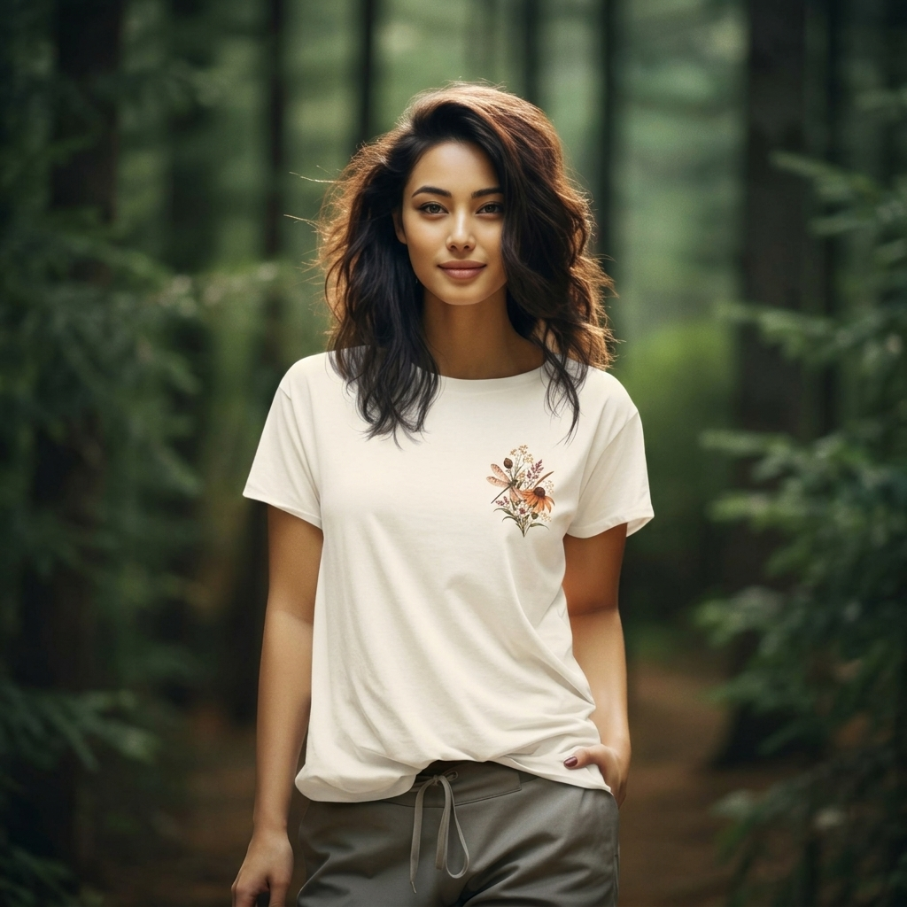 Vintage Wildflower & Dragonfly T-Shirt, Botanical Front & Back Tee - 14549