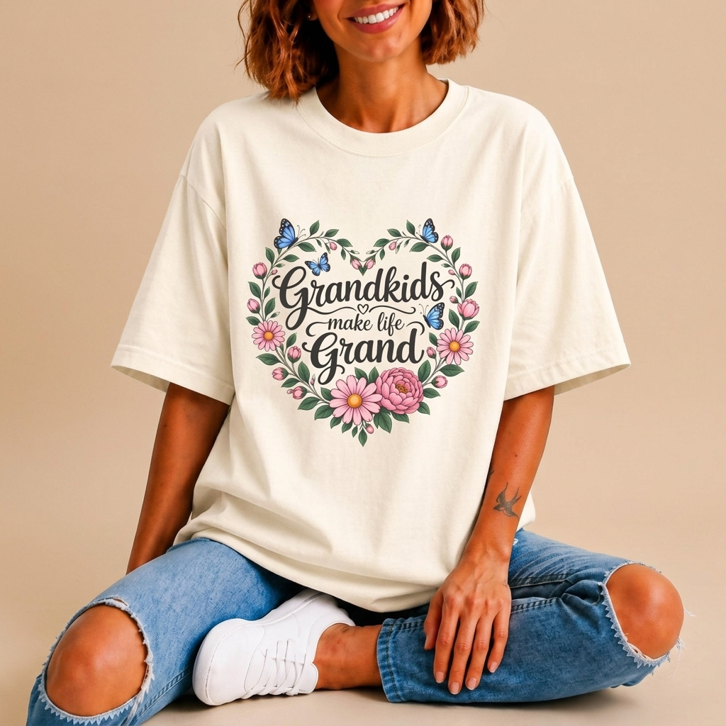 Grandkids Make Life Grand Floral T-Shirt,  Grandma Gift Tee - 14989
