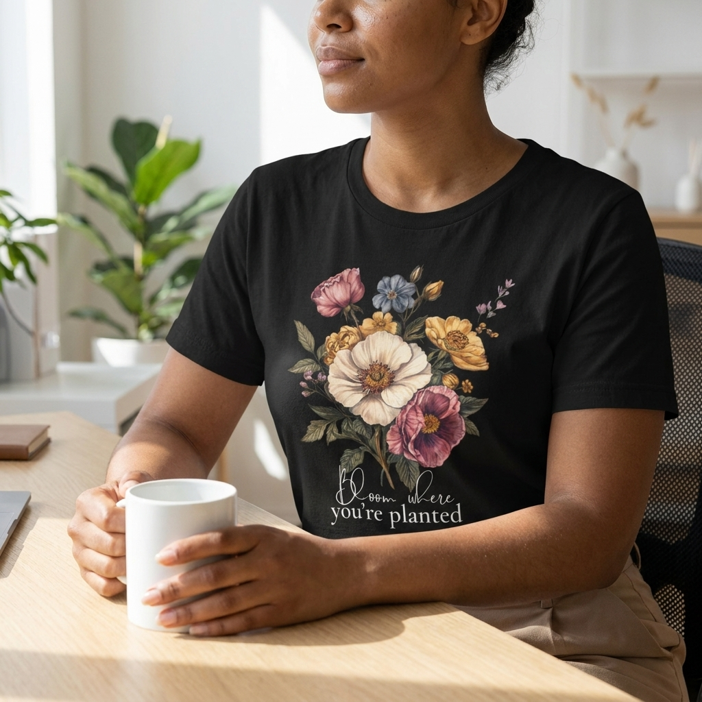 Bloom Where You’re Planted Floral T-Shirt, Vintage Botanical Graphic Tee -  14933