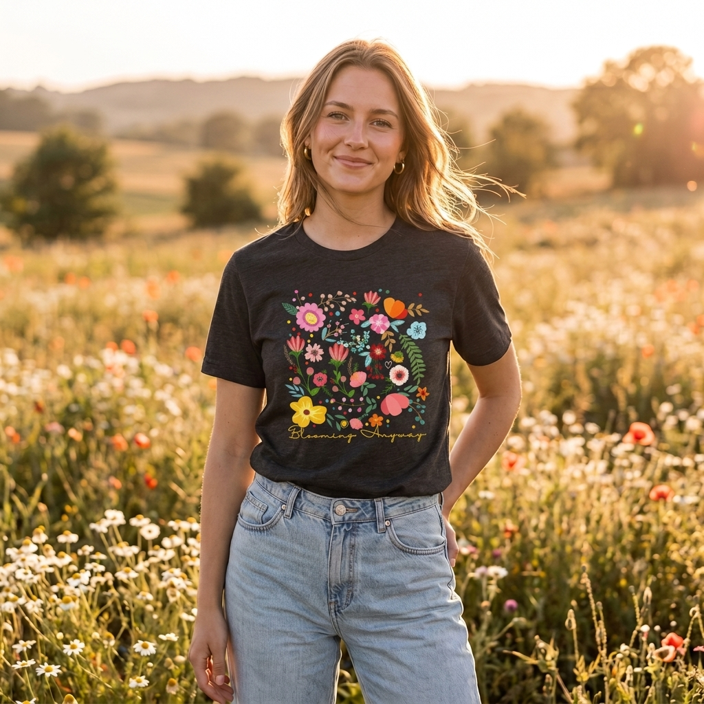 Blooming Anyway Floral T-Shirt, Colorful Wildflower Graphic Tee - 14967