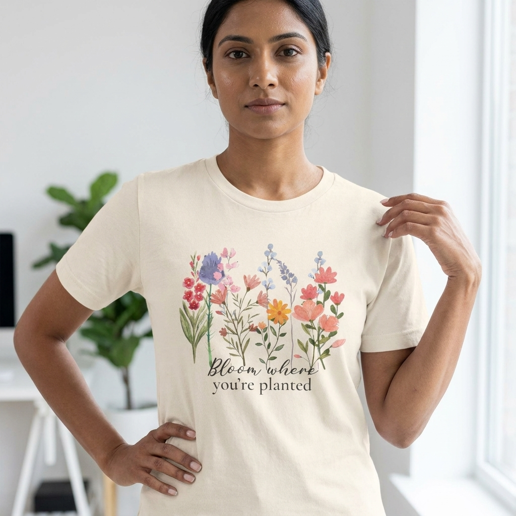 Bloom Where You’re Planted Floral T-Shirt,  Inspirational Flower Garden Tee - 14939
