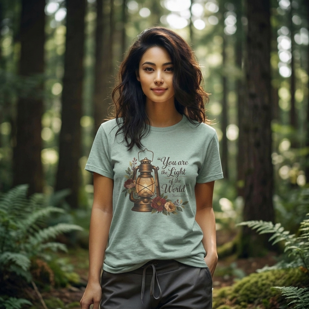 You Are the Light of the World T-Shirt, Vintage Floral Lantern Christian Tee - 14555