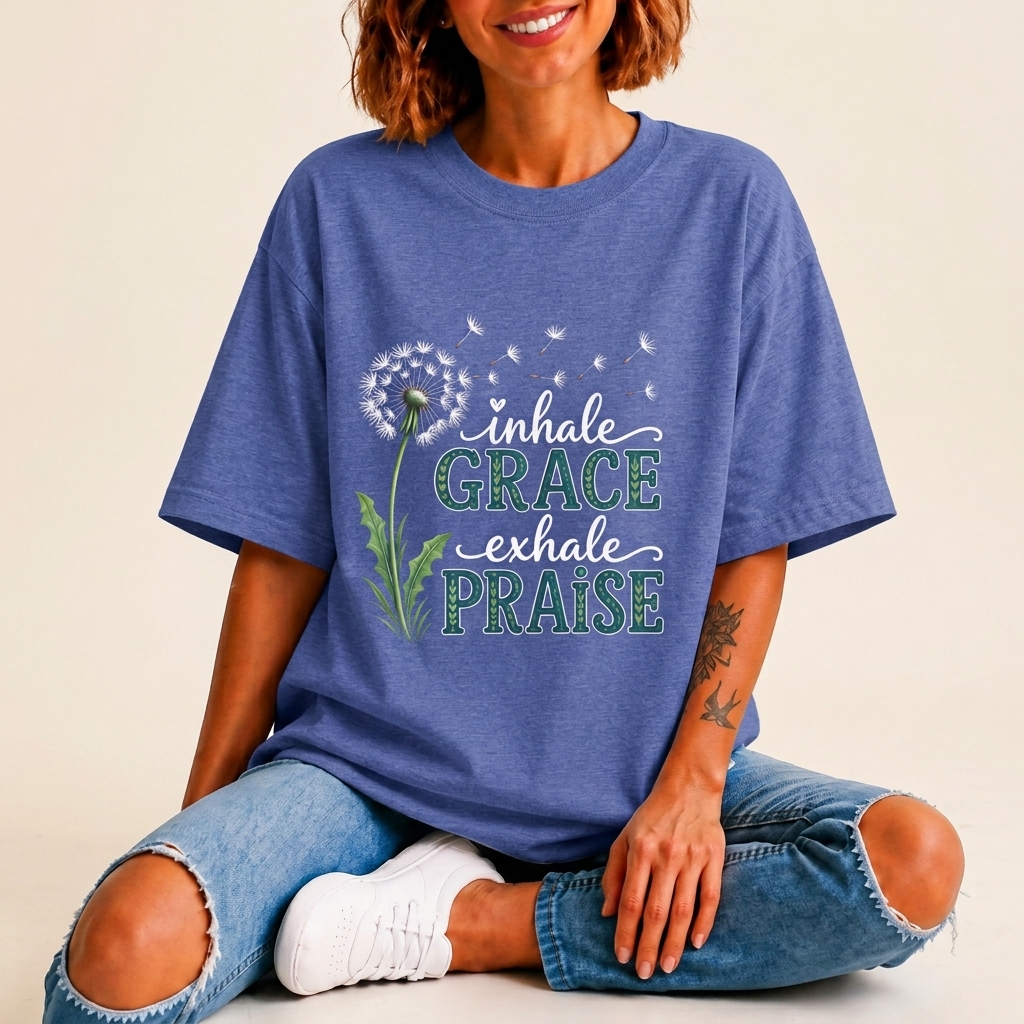 Inhale Grace Exhale Praise T-Shirt, Christian Faith Floral Tee - 14990