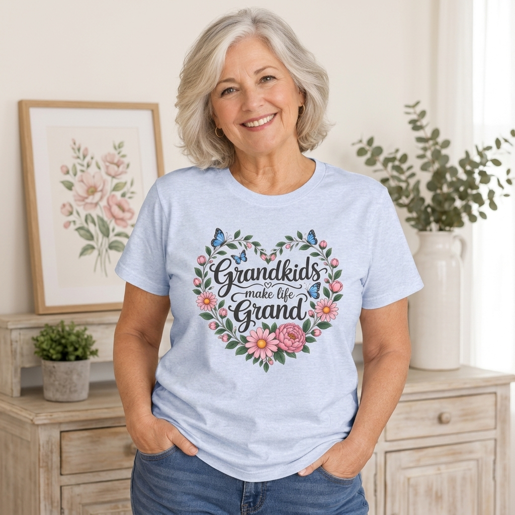 Grandkids Make Life Grand Floral T-Shirt,  Grandma Gift Tee - 14989