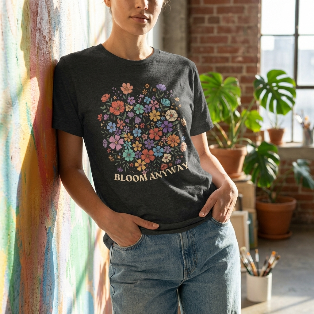 Bloom Anyway Floral T-Shirt, Inspirational Wildflower Graphic Tee - 14958