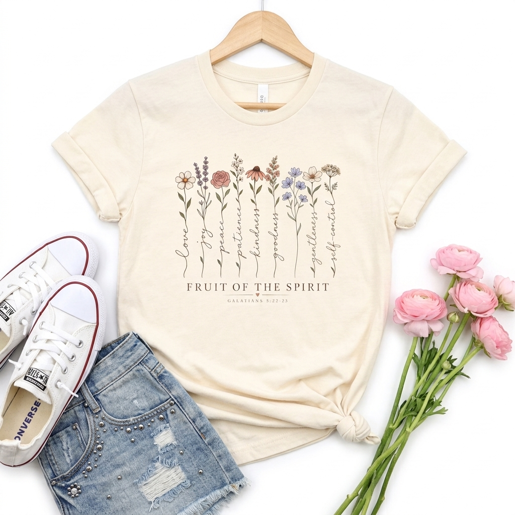 Fruit of the Spirit Floral T-Shirt,  Christian Faith Scripture Tee - 14984