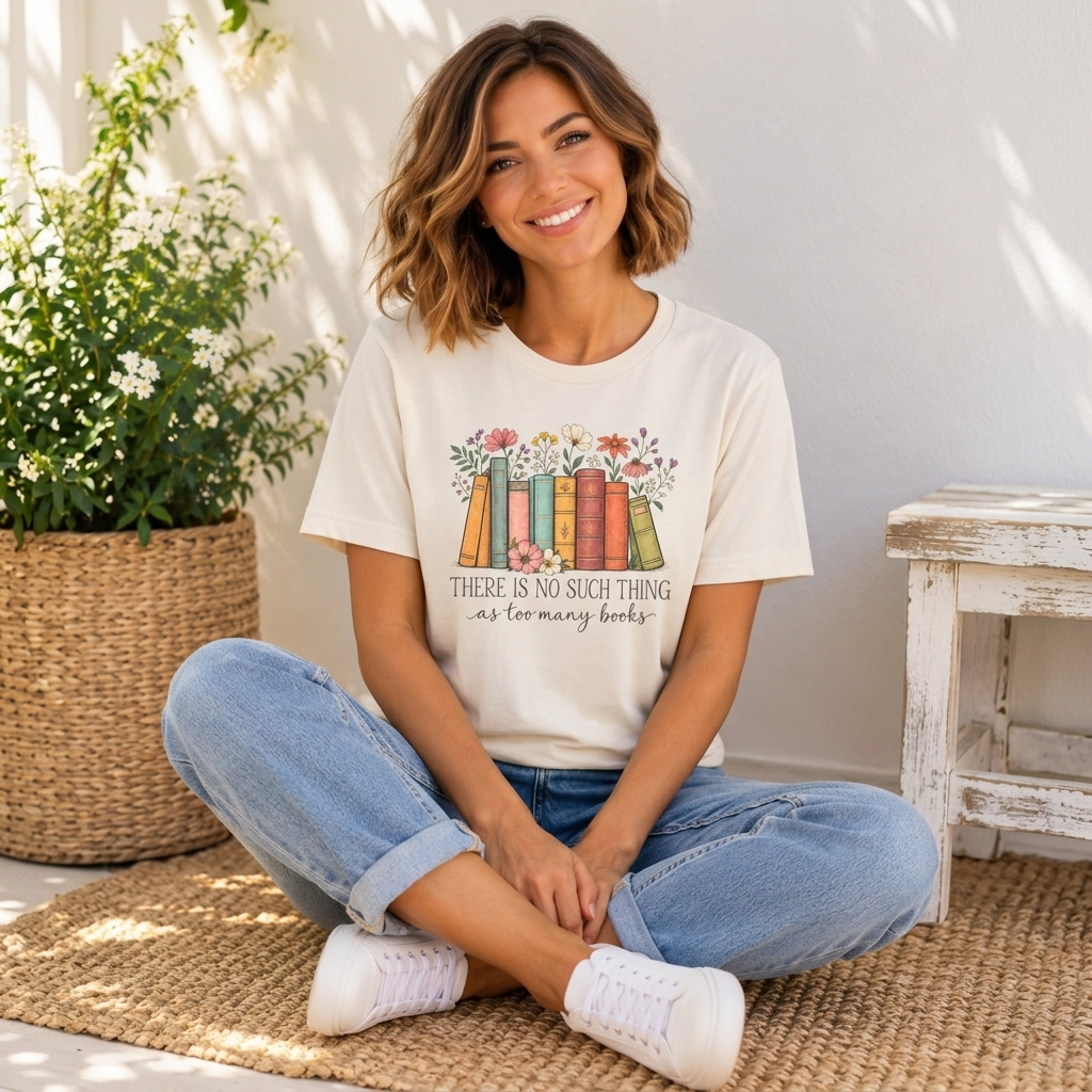 Book Lover T-Shirt,  Vintage Floral Bookshelf Tee - 14524